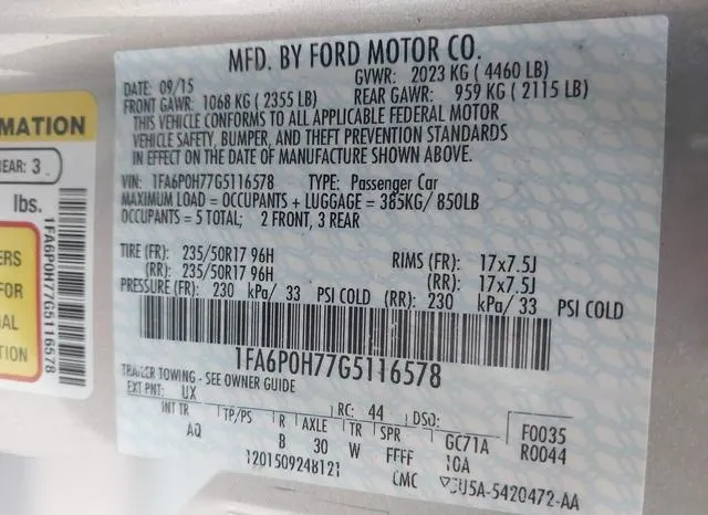 1FA6P0H77G5116578 2016 2016 Ford Fusion- SE 9