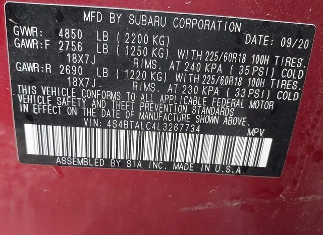 4S4BTALC4L3267734 2020 2020 Subaru Outback- Limited 9