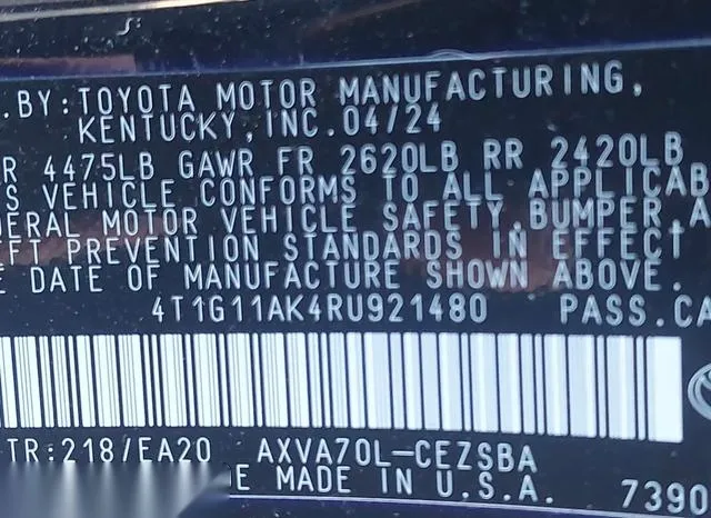 4T1G11AK4RU921480 2024 2024 Toyota Camry- SE 9