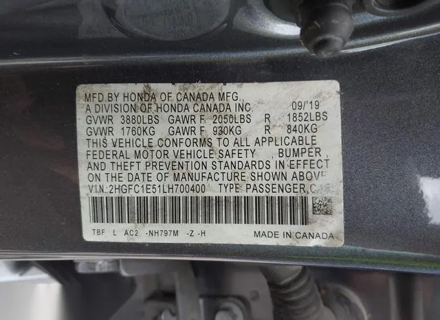 2HGFC1E51LH700400 2020 2020 Honda Civic- Si Sedan 9