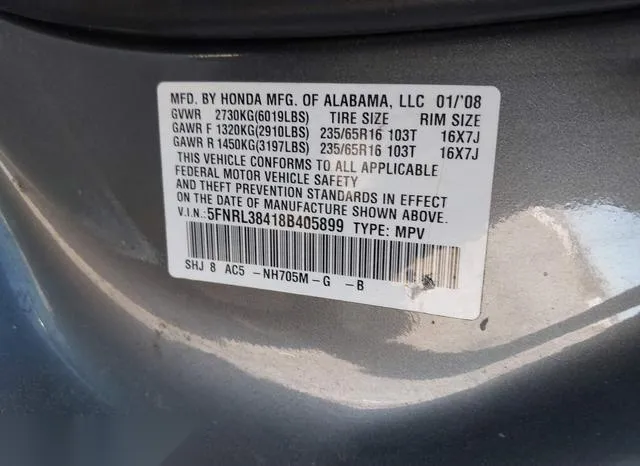 5FNRL38418B405899 2008 2008 Honda Odyssey- EX 9