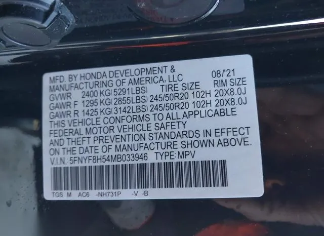 5FNYF8H54MB033946 2021 2021 Honda Passport- Awd Ex-L 9