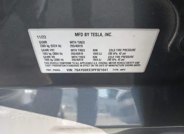 7SAYGDEE3PF921041 2023 2023 Tesla Model Y- Awd/Long Range D 9