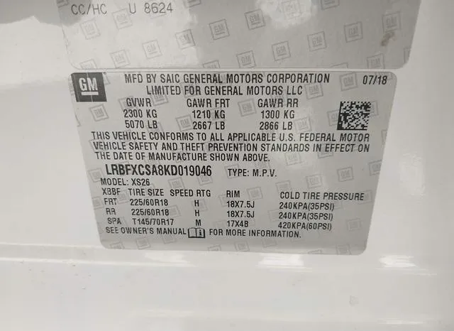 LRBFXCSA8KD019046 2019 2019 Buick Envision- Fwd Essence 9