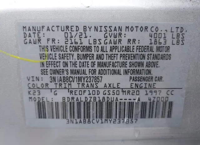 3N1AB8CV1MY237857 2021 2021 Nissan Sentra- Sv Xtronic Cvt 9