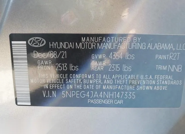 5NPEG4JA4NH147335 2022 2022 Hyundai Sonata- SE 9