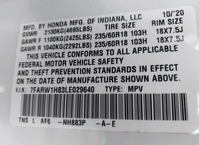 7FARW1H83LE029640 2020 2020 Honda CR-V- 2Wd Ex-L 9