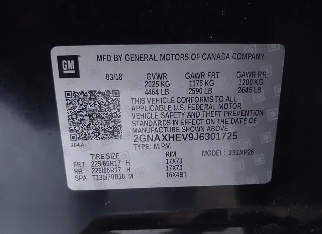 2GNAXHEV9J6301725 2018 2018 Chevrolet Equinox- LS 9