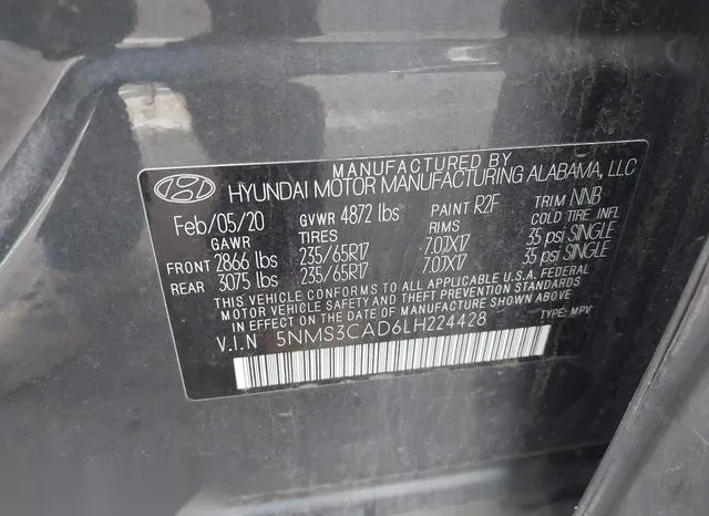 5NMS3CAD6LH224428 2020 2020 Hyundai Santa Fe- Sel 9