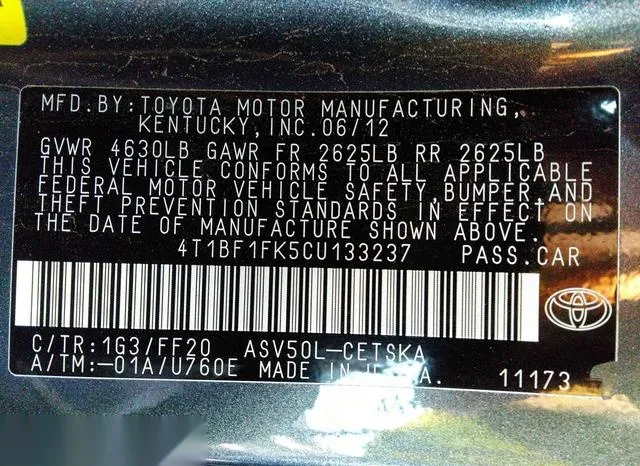 4T1BF1FK5CU133237 2012 2012 Toyota Camry- SE 9