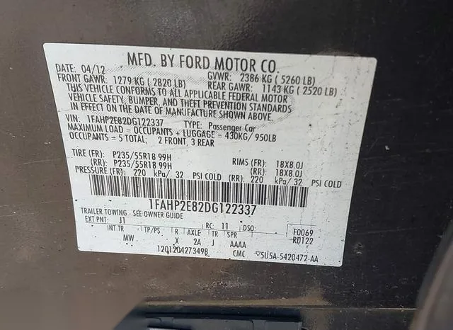 1FAHP2E82DG122337 2013 2013 Ford Taurus- Sel 9