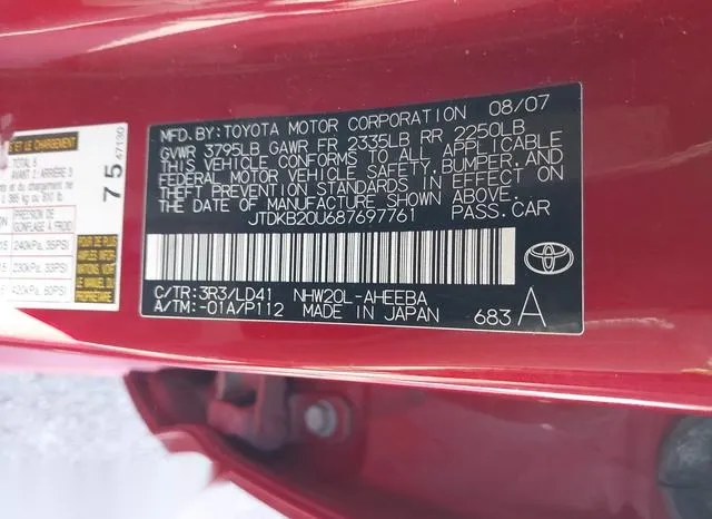 JTDKB20U687697761 2008 2008 Toyota Prius 9