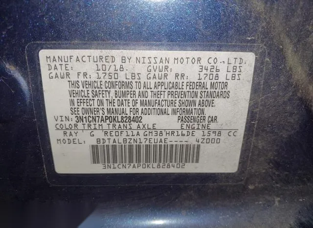 3N1CN7AP0KL828402 2019 2019 Nissan Versa- 1-6 SV 9