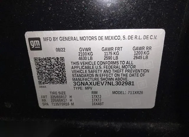 3GNAXUEV7NL302981 2022 2022 Chevrolet Equinox- Awd Lt 9