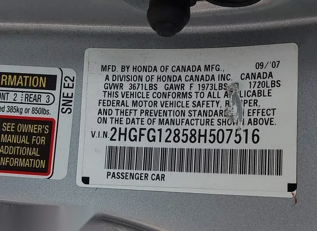 2HGFG12858H507516 2008 2008 Honda Civic- EX 9