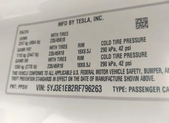 5YJ3E1EB2RF796263 2024 2024 Tesla Model 3- Long Range Dual 9