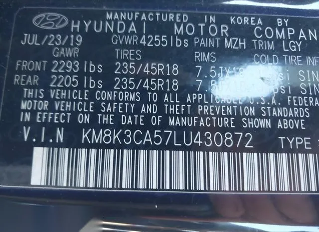 KM8K3CA57LU430872 2020 2020 Hyundai Kona- Limited 9