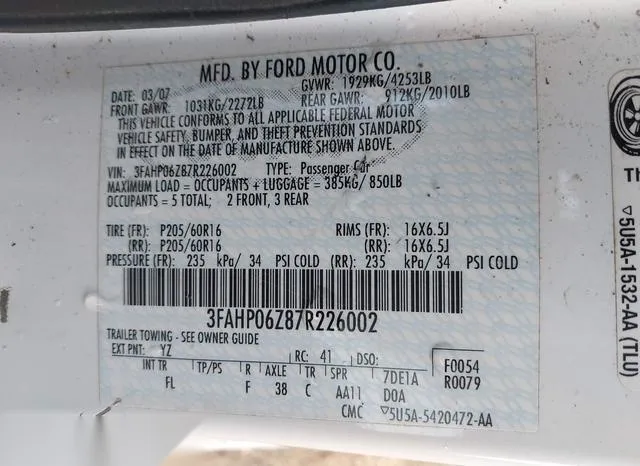 3FAHP06Z87R226002 2007 2007 Ford Fusion- S 9