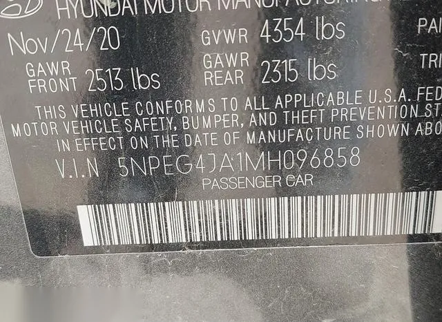 5NPEG4JA1MH096858 2021 2021 Hyundai Sonata- SE 9