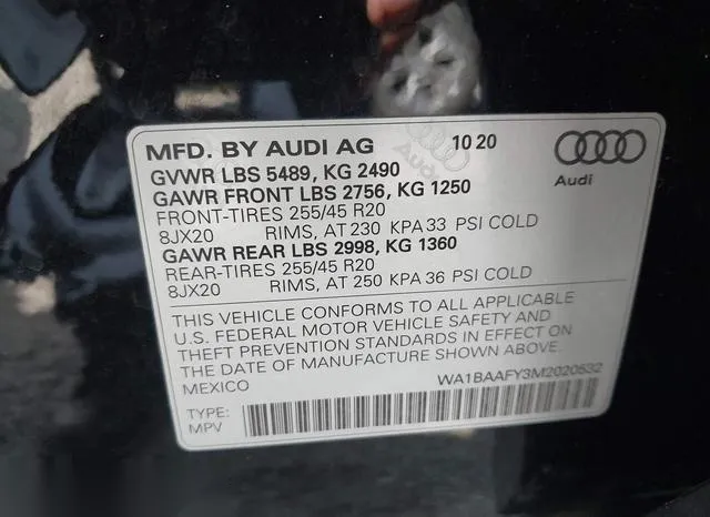 WA1BAAFY3M2020532 2021 2021 Audi Q5- Premium Plus 45 Tfsi Q 9