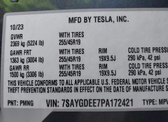 7SAYGDEE7PA172421 2023 2023 Tesla Model Y- Awd/Long Range D 9