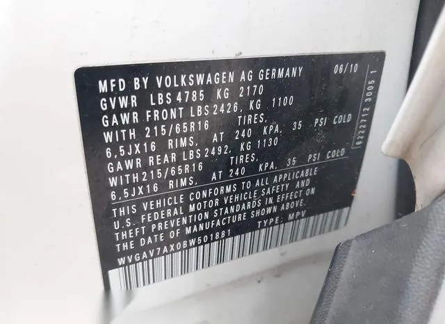 WVGAV7AX0BW501881 2011 2011 Volkswagen Tiguan- S 9