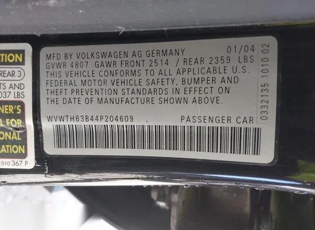 WVWTH63B44P204609 2004 2004 Volkswagen Passat- Glx 9