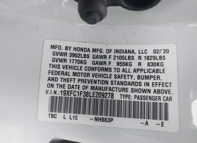 19XFC1F38LE209278 2020 2020 Honda Civic- EX 9