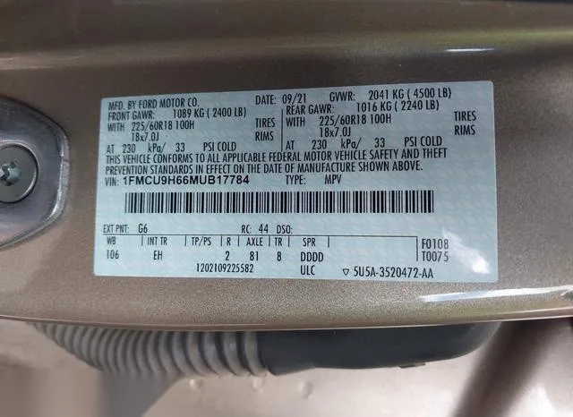 1FMCU9H66MUB17784 2021 2021 Ford Escape- Sel 9