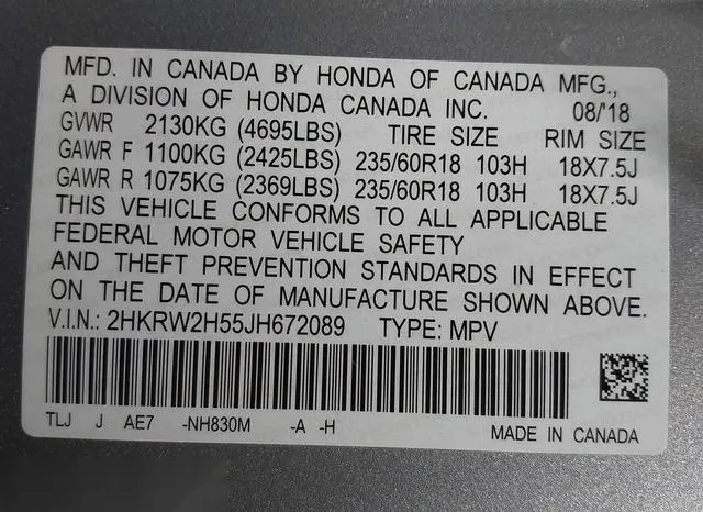 2HKRW2H55JH672089 2018 2018 Honda CR-V- EX 9