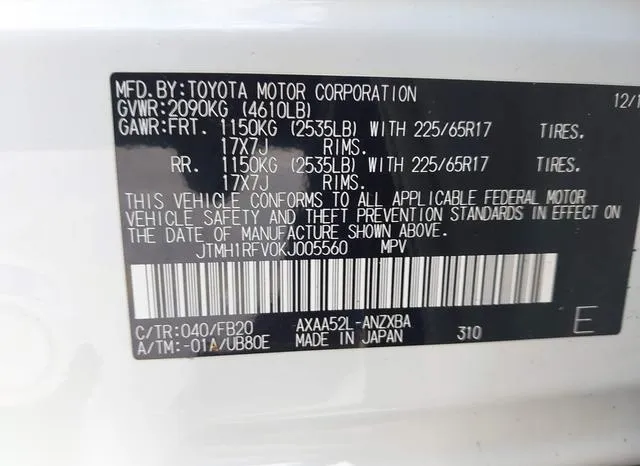 JTMH1RFV0KJ005560 2019 2019 Toyota RAV4- LE 9