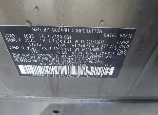 4S4BSAFC5K3223626 2019 2019 Subaru Outback- 2-5I Premium 9