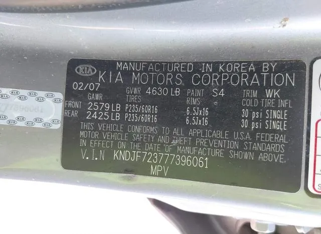 KNDJF723777396061 2007 2007 KIA Sportage- Lx V6 9