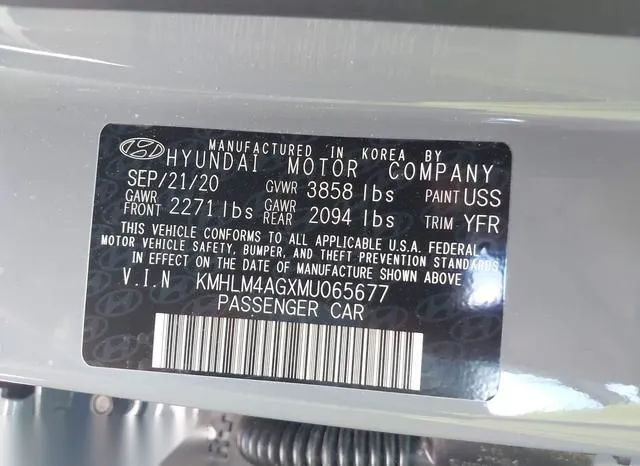 KMHLM4AGXMU065677 2021 2021 Hyundai Elantra- Sel 9