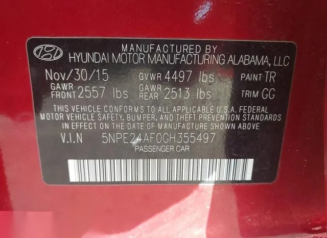 5NPE24AF0GH355497 2016 2016 Hyundai Sonata- SE 9