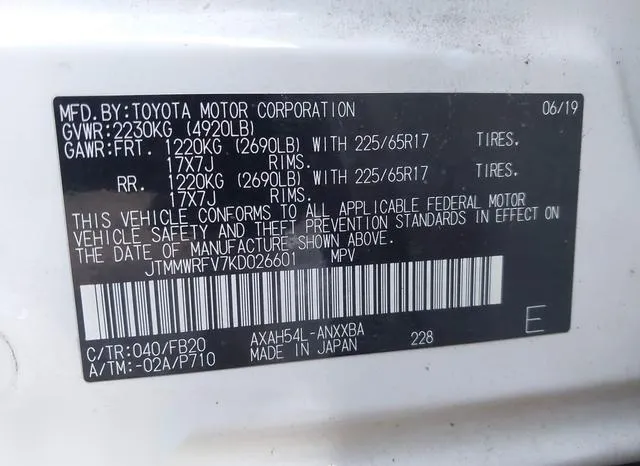 JTMMWRFV7KD026601 2019 2019 Toyota RAV4- Hybrid LE 9