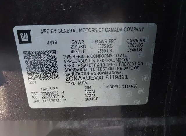 2GNAXUEVXL6119821 2020 2020 Chevrolet Equinox- Awd Lt 1-5L 9