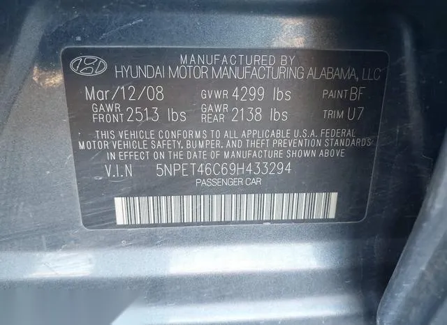 5NPET46C69H433294 2009 2009 Hyundai Sonata- Gls 9