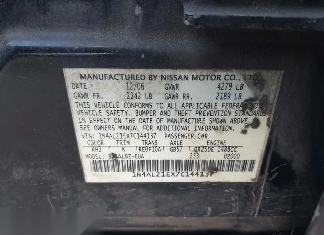 1N4AL21EX7C144137 2007 2007 Nissan Altima- 2-5 S 9