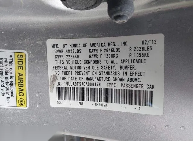 19UUA9F57CA008179 2012 2012 Acura TL- 3-7 9