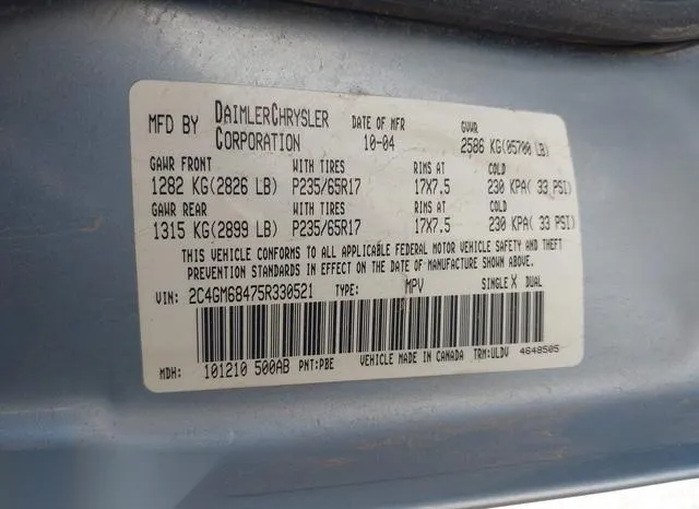 2C4GM68475R330521 2005 2005 Chrysler Pacifica- Touring 9