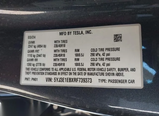 5YJ3E1EBXRF739373 2024 2024 Tesla Model 3- Long Range Dual 9