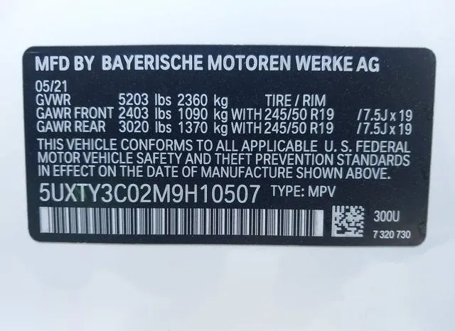 5UXTY3C02M9H10507 2021 2021 BMW X3- Sdrive30I 9