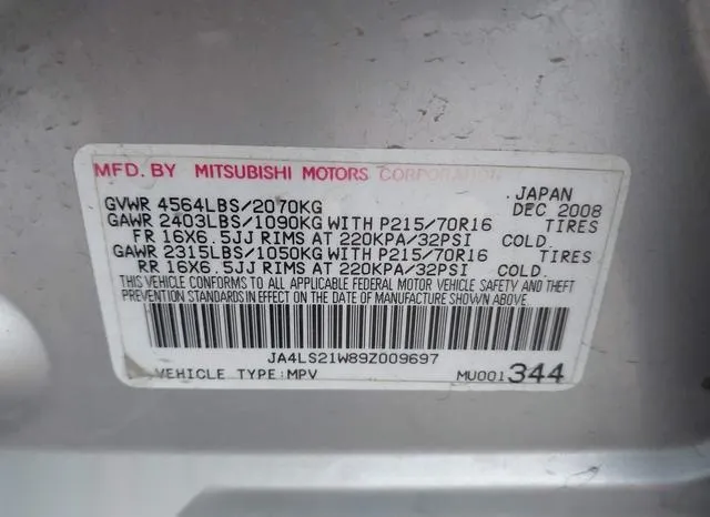 JA4LS21W89Z009697 2009 2009 Mitsubishi Outlander- ES 9