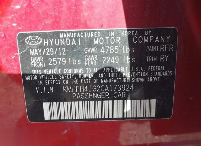 KMHFH4JG2CA173924 2012 2012 Hyundai Azera 9