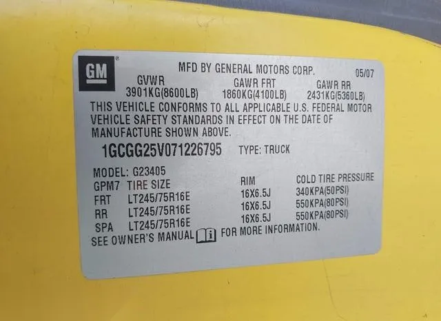 1GCGG25V071226795 2007 2007 Chevrolet Express- Work Van 9