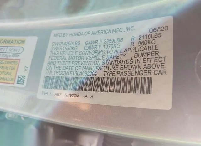 1HGCV1F16LA092204 2020 2020 Honda Accord- LX 9