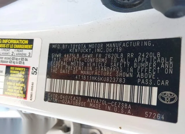 4T1B11HK6KU823783 2019 2019 Toyota Camry- SE 9