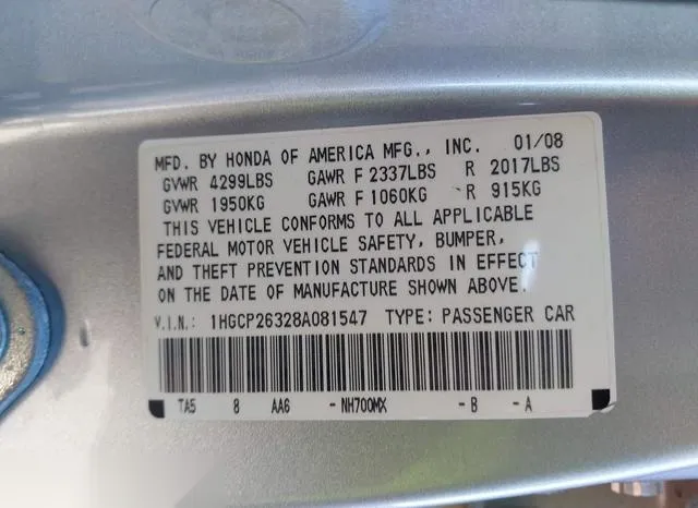 1HGCP26328A081547 2008 2008 Honda Accord- LX 9