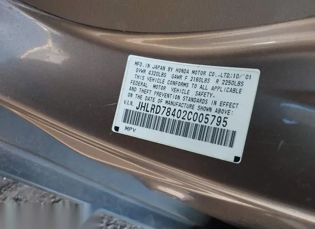 JHLRD78402C005795 2002 2002 Honda CR-V- LX 9